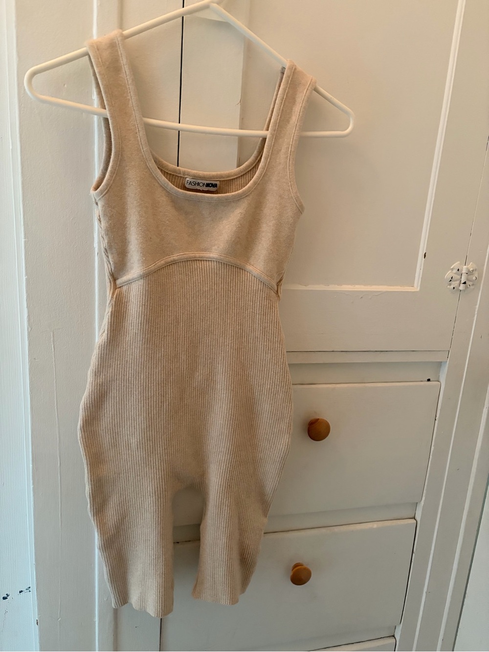 Fashion Nova Beige Ribbed Tank Jumpsuit